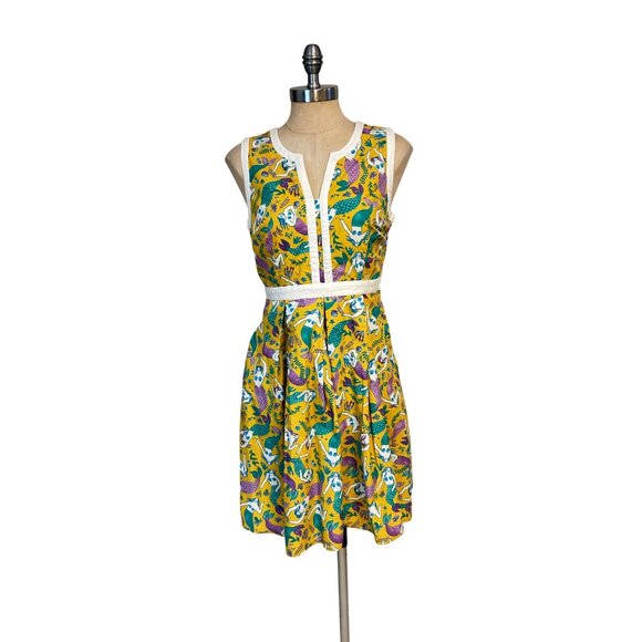 Modcloth Yellow Mermaid Print Dress Small A Line Novelty Medium Fits Small - Picture 2 of 6